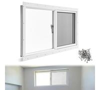 Kathfly 1 Pack Basement Home Window 32'' x 14'' Mini Basement Windows Replacement with Glass Block Screen and Screws for Home Sheds Barns