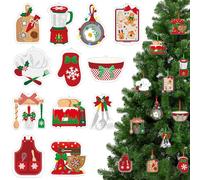 Kathfly 12 Pieces Chef Christmas Ornaments Kitchen Acrylic Christmas Tree Hanging Ornaments Chef Hat Apron Blender Toaster Oven Mitts Decoration Set with Rope for Xmas Tree Baking Themed Party