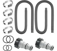 Kathfly 2 Pack Swimming Pool Filter Hose Replacement Kit 1.25 Inch Diameter 59 Inch Length for Above Ground Pools with 4 Pcs Metal Clamps and 2 Pcs Hose Adapter(Grey)
