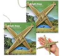 Kathfly 2 Pcs St. Brigid's Wall Cross and Card Irish Gift Saint Brigid's Cross History Card Irish Blessing Gift Ireland Hanging Wall Traditional Decor for Celtic Imbolc Home(6 in,Fresh,Green)