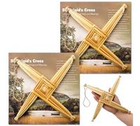 Kathfly 2 Pcs St. Brigid's Wall Cross and Card Irish Gift Saint Brigid's Cross History Card Irish Blessing Gift Ireland Hanging Wall Traditional Decor for Celtic Imbolc Home(10 in,Classic,Straw Color)