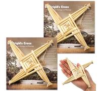 Kathfly 2 Pcs St. Brigid's Wall Cross and Card Irish Gift Saint Brigid's Cross History Card Irish Blessing Gift Ireland Hanging Wall Traditional Decor for Celtic Imbolc Home(6 in,Classic,Straw Color)