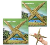 Kathfly 2 Pcs St. Brigid's Wall Cross and Card Irish Gift Saint Brigid's Cross History Card Irish Blessing Gift Ireland Hanging Wall Traditional Decor for Celtic Imbolc Home(10 in,Fresh,Green)