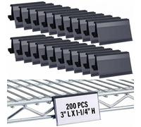 Kathfly 200 Pcs Wire Shelf Label Holders Compatible with Metro 1-1/4in Shelves, Plastic Wire Rack Label Holder 3" L x 1.25" H Price Tag Shelf Clips On, Black