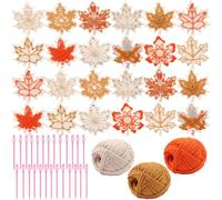 Kathfly 24 Set Fall Wooden Craft Kit Maple Leaf String Craft Ornaments with Yarn and Plastic Weaving Tools DIY Art Hanging Decorations for Classroom Fall Thanksgiving Party Favors Home Activities