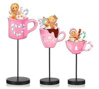 Kathfly 3 Pcs Gingerbread Man Table Decor Christmas Table Centerpieces Warm Winter Wooden Sign for Xmas Coffee Hot Cocoa Bar Home Winter Holiday Party Decorations