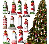 Kathfly 36 Pcs Christmas Lighthouse Wooden Ornaments for Christmas Trees Miniature Lighthouse Christmas Hanging Decorations Farmhouse Decorative Ornaments Bulk for Holiday Xmas Party Gift Supplies