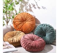 Kathfly 4 Count Round Throw Pillow Velvet Pleated 3D Pumpkin Round Pillow Boho Floor Cushion Couch for Bed Chair Home Car Sofa Decorations, 4 Colors, 14.17 x 14.17 Inches, 13.78 x 13.78 Inches