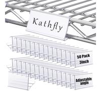 Kathfly 50 Pack Wire Shelf Label Holders Shelf Cable Tags for Wire Shelving 3 Viewing Angles 3" Adjustable Clear Plastic Rack Label Holder Retail Clips Compatible with 1-1/4in Metro Shelving