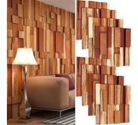 Kathfly 8 Pcs Reclaimed Teak Wood 3D Wall Panels, Mosaic 3D Pattern Tile in Solid Teak Wood Natural Finish for Living Room, Bedroom, and Office, Easy Installation DIY Room Decor