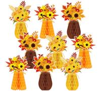 Kathfly 9 Pcs Fall Honeycomb Centerpieces Autumn Thanksgiving Pumpkin Maple Berry Sunflowers Paper Vase Table Centerpiece 3D Fall Party Decoration for Thanksgiving Party Favors Home Table Decor