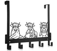 Kathfly Bathroom Highland Cow Over the Door Hooks Towel Hooks Heavy Duty Hanging Towel Rack Over Door Hanger, 5 Coat Hanger for Bedroom Bathroom Kitchen