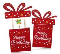 Kathfly Cheerful Birthday Gift Card Holders, Wooden Gift Cardholder Pull Out, and Cute Card Holder to Decorate Gifts for Wedding Birthday Note Cards and Business Cards(Red)