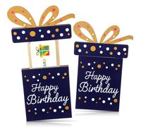 Kathfly Cheerful Birthday Gift Card Holders, Wooden Gift Cardholder Pull Out, and Cute Card Holder to Decorate Gifts for Wedding Birthday Note Cards and Business Cards(Blue)