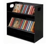 Kathfly Clear Acrylic Cassette Tape Holder Modern 2 Tier Retro Audio Tape Deck Storage Display Rack Case with Cutout Handles for Desks Shelves Living Rooms Studios Workspaces (Black)