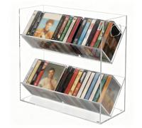 Kathfly Clear Acrylic Cassette Tape Holder Modern 2 Tier Retro Audio Tape Deck Storage Display Rack Case with Cutout Handles for Desks Shelves Living Rooms Studios Workspaces(Clear)