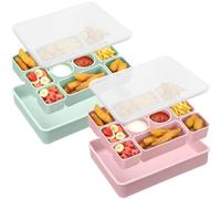 Kathfly Divided Serving Tray with Lid 10 Compartment Silicone Portable Snackle Box Charcuterie Container for Party Veggies Snack Fruit Nut Candy Christmas Tray Dishwasher Safe (2 Pcs,Pink, Green)
