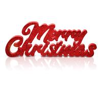 Kathfly Merry Christmas Glitter Wood Block Sign Standing Decor,Red | Tabletop Holiday Centerpiece for Xmas Party, Festive Home Decoration, Red Sparkle Finish, Self-standing Cutout Display