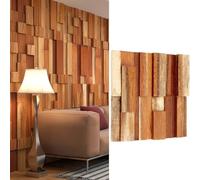Kathfly Reclaimed Teak Wood 3D Wall Panels, Mosaic 3D Pattern Tile, Wallpaper Alternative for Office, and Living Room, Easy Installation, Natural Finish DIY Room Decor, Covers 7.68 Sq Ft (1 Pcs)