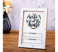Kathfly Rustic Wifi Pattern Password Sign for Home White Wifi Board Cute Worn Wood Frame with Writable Surface Inches Wooden Network Sign for Guest Business Table Centerpieces Decoration