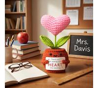 Kathfly Teacher Appreciation Gifts for Women Crochet Heart Handmade Doll with Positive Card How Sweet It is to Be Taught by You Present for Teachers Day end of Year Teacher Gifts(Fresh,Pink)