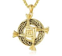 KATHLU 14K Gold St Brigid's Cross Saint Bridget Necklace Traditional Irish Celtic Cross Pendant Amulet Christian Pagan Religious Jewellery Woman Men Gift