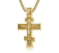KATHLU 14K Orthodox Eastern Crucifix 925 Sterling Silver Cross Jesus Christ INRI Pendant Necklace for Men Women Medal Christian Religious Necklaces for Mens Fathers