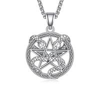 KATHLU Punk Snake Necklace for Men Women Pentagram Animal Double Snake Pendant Medusa for Halloween, M, Sterling Silver, No Gemstone