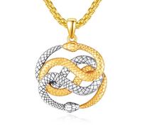 KATHLU Punk Snake Necklace for Men Women Pentagram Animal Double Snake Pendant Medusa for Halloween, M, Sterling Silver, No Gemstone
