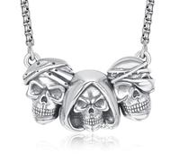 KATHLU Skull Necklace for Men Women Skeleton Pendant Gothic Biker Skull Necklace Jewelry Gifts