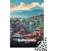 Kathmandu, Nepal Cityscape Illustration Jigsaw Puzzle for Adults, 1000 Pieces, 52x38cm/1000pcs, Screen-Free Activity, Evening Leisure And Puzzle Lovers