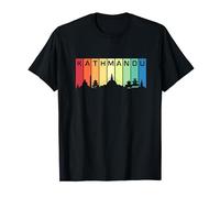 Kathmandu Temples Stripe Silhouette Skyline Boudhanath Nepal T-Shirt