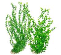 Kathson 23" Tall Aquarium Plastic Plants - 2 Pack Soft Fish Tank Decor, Artificial Green Grass Cluster for Aquariums, Safe Bendable Underwater Plants（Green Style B）