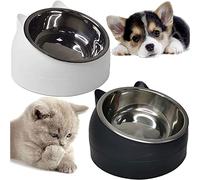 Kathson 2PCS Raised Cat Bowl Tilted 15° Slanted Elevated Bulldog Feeder Non-Spill Dog Kitten Food Dish