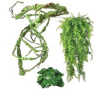 Kathson 3 PCS Reptile Vines Plants Flexible Bendable Jungle Climbing Vine Plastic Plant Leaves Pet Tank Habitat Decor for Bearded Lizards Dragons Geckos Snakes Frogs and More Reptiles