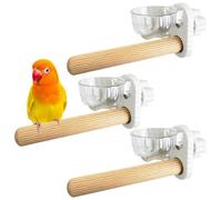 Kathson 3Pcs Bird Perch Feeding Cup Natural Wood Perches with Removable Bird Feeder for Cage Parrot Stand for Parakeets, Budgies, Cockatiels,Parrots, Birds Chewing Stick (White)