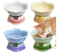 Kathson 4 Pcs Ceramic Raised Cat Food Bowls Elevated Kitty Bowl for Food and Water Anti Vomiting Tilted Cat Bowl for Kittens and Small Dogs Dishwasher and Microwave Safe (8.45 Ounces)