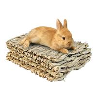 kathson 5 PCS Bunny Grass Mat,Rabbit Natural Straw Woven Bed,Small Animal Hay Nest Sleeping Mat &Chew Toys for Hamster Bunny Chinchilla Guinea Pig Mouse Bird and Other Small Animal