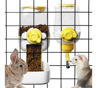 kathson Automatic Rabbit Feeder and Waterer Set, Gravity Pet Food Water Dispenser Bunny Pellet Feeder Small Animal Feeding & Watering Supplies for Guinea Pig Ferret Crate Accessories (Yellow)