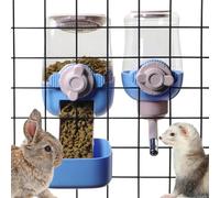 kathson Automatic Rabbit Feeder and Waterer Set, Gravity Pet Food Water Dispenser Bunny Pellet Feeder Small Animal Feeding & Watering Supplies for Guinea Pig Ferret Crate Accessories (Blue)