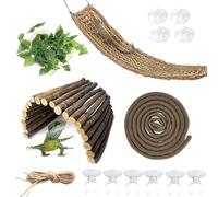 kathson Bearded Dragon Hammock Reptile Hideout Wooden Bridge Jungle Climber Vines Flexible Reptile Leaves with Suction Cups Reptile Habitat Decor for Chameleon, Lizards, Gecko, Snakes Climbing Hiding