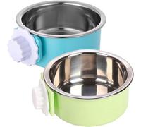 kathson Crate Dog Bowl, Removable Stainless Steel Hanging Pet Cage Bowl Food & Water Feeder Coop Cup for Cat, Puppy, Birds, Rats, Guinea Pigs(2 Packed)