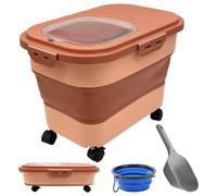 kathson Dog Cat Food Storage 20lb Folding Dog Food Bin with Lid Wheels Airtight Pet Food Storage Container with Collapsible Pet Bowl & Measuring Scoop Dry Food Seed Rice Cereal Storage Bin(Pink)