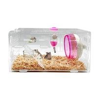 kathson Dwarf Hamster Cage Transparent Hamsters Cages and Habitats Small Animal Gerbils Acrylic Cage Cute Mini Pet Habitat with Accessories Exercise Wheel Water Bottle Food Bowl for Little Hamsters