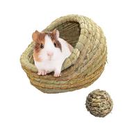 kathson Guinea Pig Grass House Guinea Pig Hideout Bunny Woven Hay Bed Hand Woven Natural Grass House for Hamster Bunny and Small Animals with Hay Chew Balls Toys(Small)