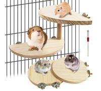 kathson Hamster Standing Platform Rat 2-Level Natural Wood Pedal Gerbil Round Standing Board Squirrel Cage Accessories Dwarf Hamster Activity Toys for Chinchilla Bird Parrot Mouse 3PCS