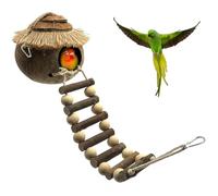 kathson Hanging Bird House with Ladder Natural Coconut Fiber Birds Nest Coco Shell Hideaway Lovebird Swing Toys Parrot Cage Accessories for Parakeet Finch Parrot Canary