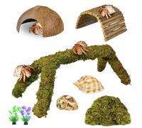 kathson Hermit Crab Accessories, Hermit Crab Climbing Toys, Natural Moss Habitat Decor with Bendable Bridge & Coconut Shells for Reptile Amphibians Tank Accessories