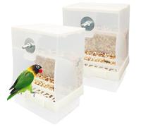 Kathson No Mess Automatic Bird Feeders Cockatiel Food Dispenser Bowls Seed Container Parrot Dishes Parakeet Cage Accessories Birdfeeder with Divider for Canary Finch Conure Lovebirds 2Pcs