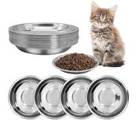 kathson Shallow Stainless Steel Cat Bowls 24 Pcs Whisker Fatigue Cat Dishes Flat Dog Feeding Saucers Pet Food and Water Plate Set for Kitten Puppy and Other Small Animals (7.00 Inch Dia)